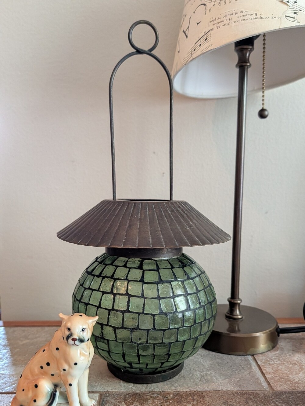 Green Mosaic Glass Lantern Table Accent - Zodax Candle Holder